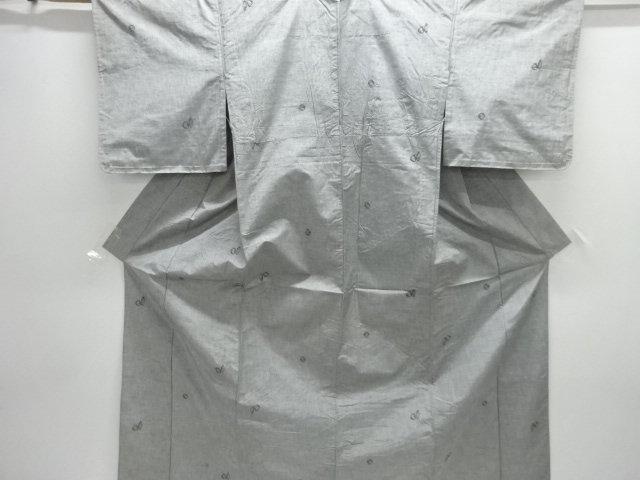 アンティーク　壷模様織り出し手織り紬単衣着物